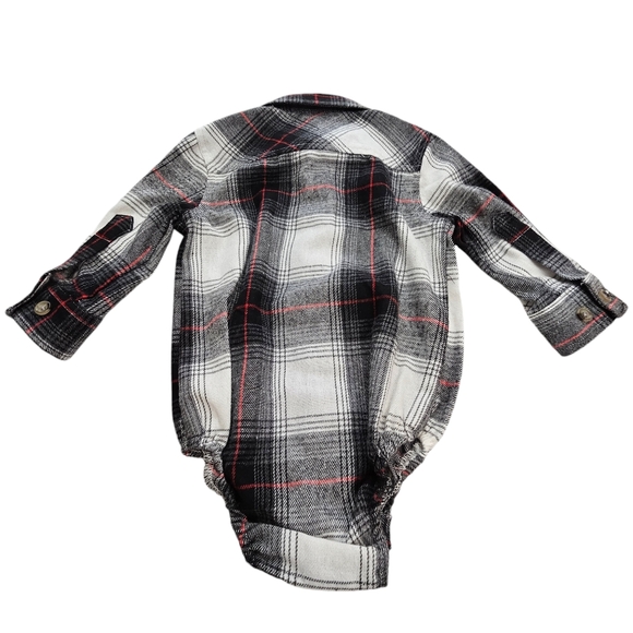 Nwot Sovereign Code Boys Black/Red/White/Gray Plaid Flannel Collared Onsie - Picture 11 of 16